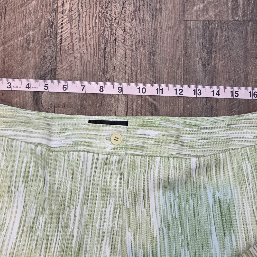 MetroStyle Stretch Green White Shimmer Ikat Stripe Straight Leg Pants Size 18 - Picture 14 of 14